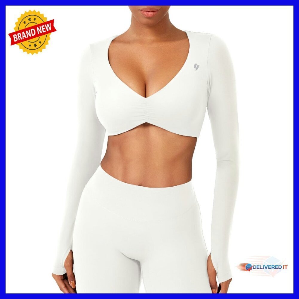 Long Sleeve Crop Top with Thumb Holes & Built-In Bra Support